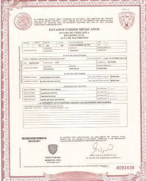 Exemplu de certificat de naștere