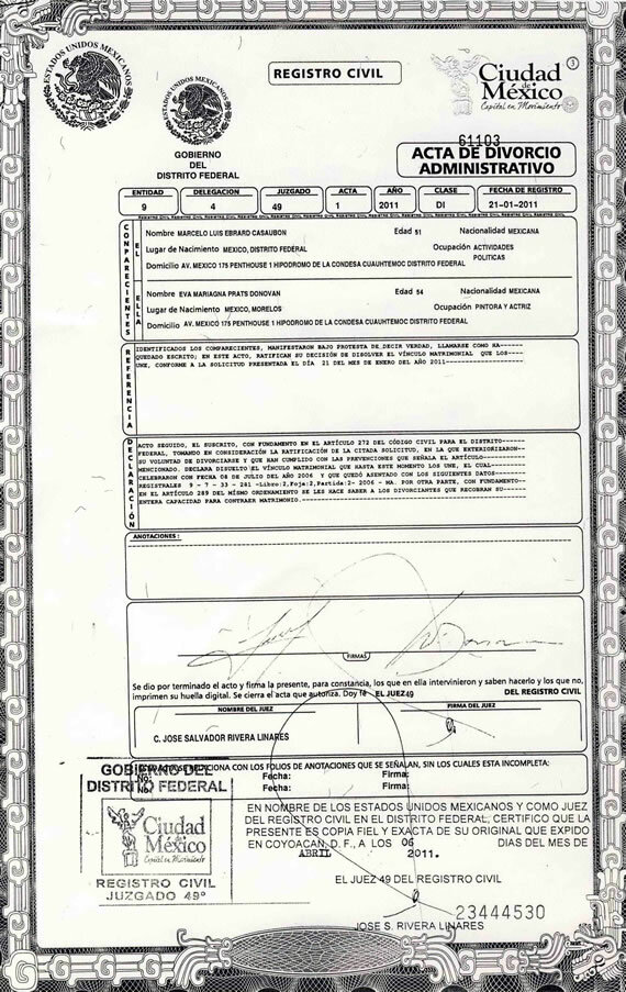 Example of divorce certificate
