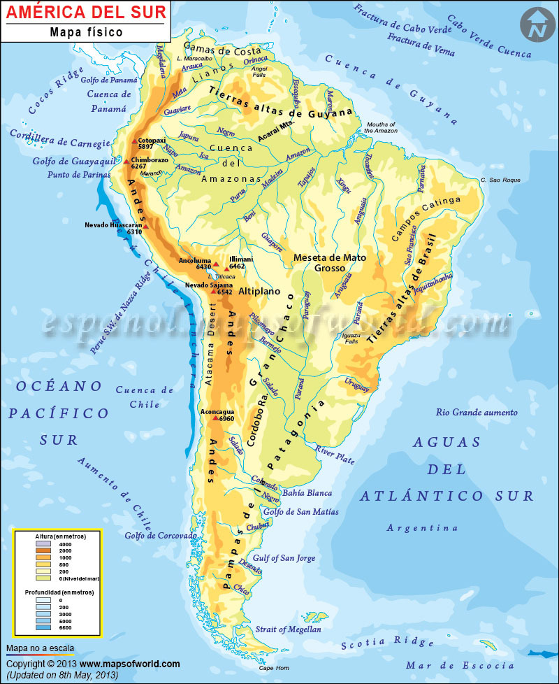 नदी का नक्शा दक्षिण अमेरिका